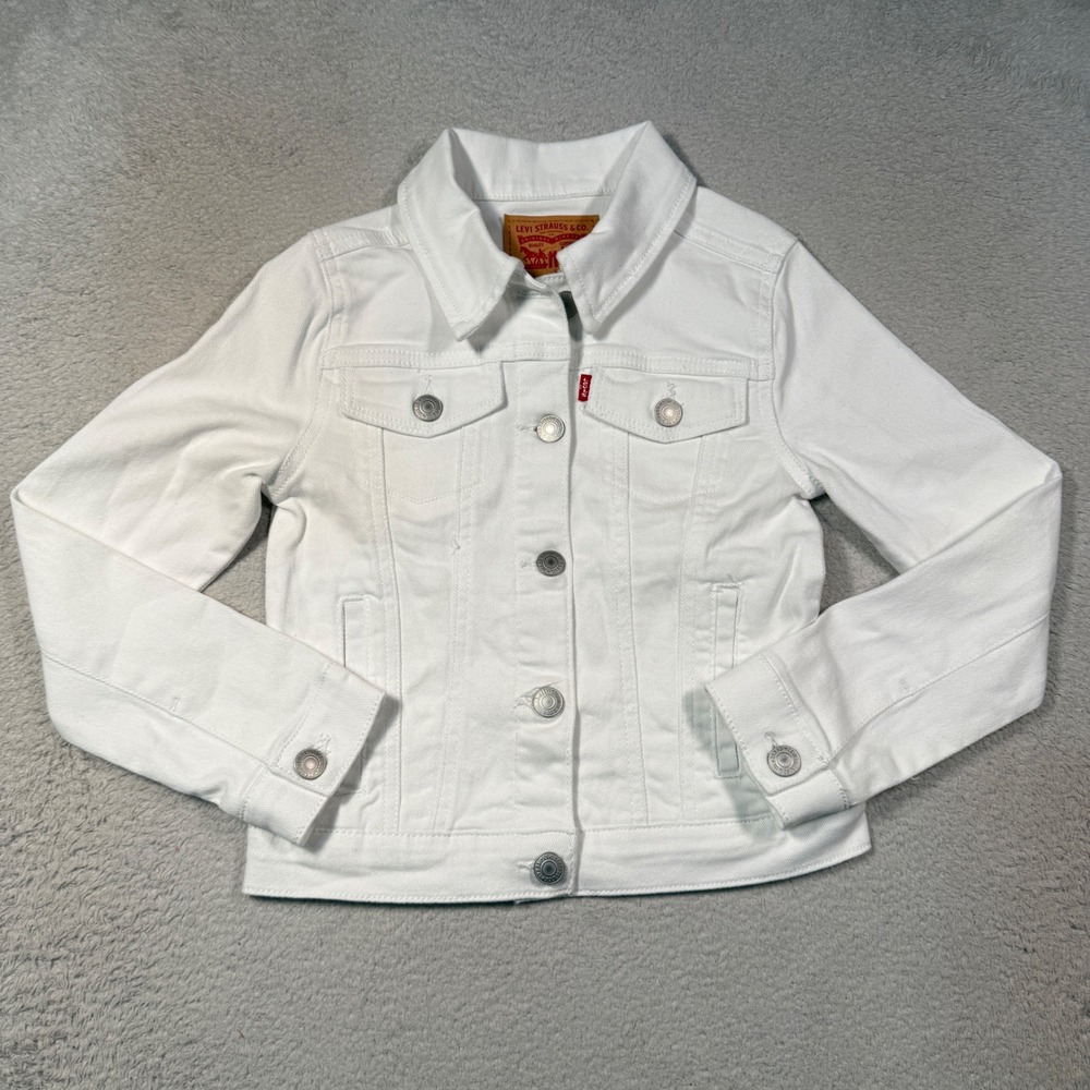 Levi's Denim Trucker Jacket Girls Small White‎ Button Front Classic NWT